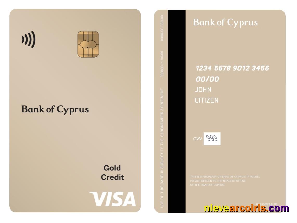 Cyprus Bank of Cyprus visa gold credit vertical card